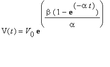 V(t) = V[0]*exp(beta*(1-exp(-alpha*t))/alpha)