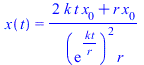 x(t) = `/`(`*`(`+`(`*`(2, `*`(k, `*`(t, `*`(x[0])))), `*`(r, `*`(x[0])))), `*`(`^`(exp(`/`(`*`(k, `*`(t)), `*`(r))), 2), `*`(r)))
