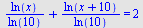 `+`(`/`(`*`(ln(x)), `*`(ln(10))), `/`(`*`(ln(`+`(x, 10))), `*`(ln(10)))) = 2
