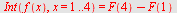 Int(f(x), x = 1 .. 4) = `+`(F(4), `-`(F(1)))
