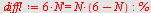 `assign`(diffl, `+`(`*`(6, `*`(diff(N(x), x)))) = `*`(N(x), `*`(`+`(6, `-`(N(x)))))); -1; %