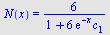N(x) = `+`(`/`(`*`(6), `*`(`+`(1, `*`(6, `*`(exp(`+`(`-`(x))), `*`(c[1])))))))