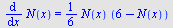 diff(N(x), x) = `+`(`*`(`/`(1, 6), `*`(N(x), `*`(`+`(6, `-`(N(x)))))))