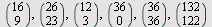 binomial(16, 9), binomial(26, 23), binomial(12, 3), binomial(36, 0), binomial(36, 36), binomial(132, 122)