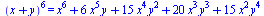 `*`(`^`(`+`(x, y), 6)) = `+`(`*`(`^`(x, 6)), `*`(6, `*`(`^`(x, 5), `*`(y))), `*`(15, `*`(`^`(x, 4), `*`(`^`(y, 2)))), `*`(20, `*`(`^`(x, 3), `*`(`^`(y, 3)))), `*`(15, `*`(`^`(x, 2), `*`(`^`(y, 4)))), ...